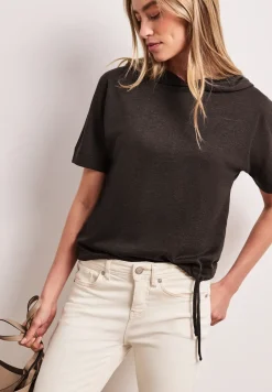 Shirt met korte mouwen en capuchon met trekkoord
