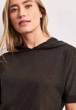 Shirt met korte mouwen en capuchon met trekkoord