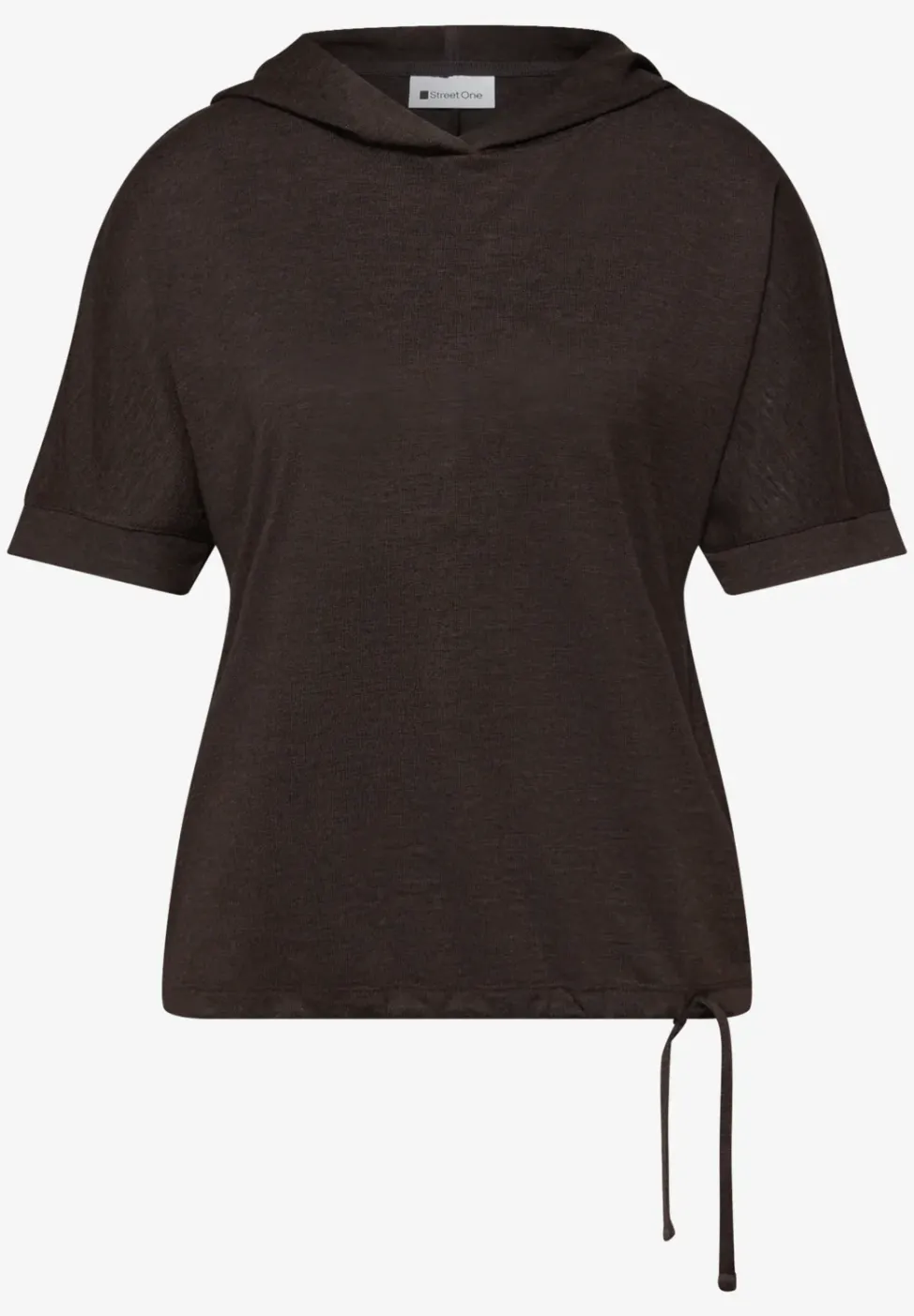Shirt met korte mouwen en capuchon met trekkoord