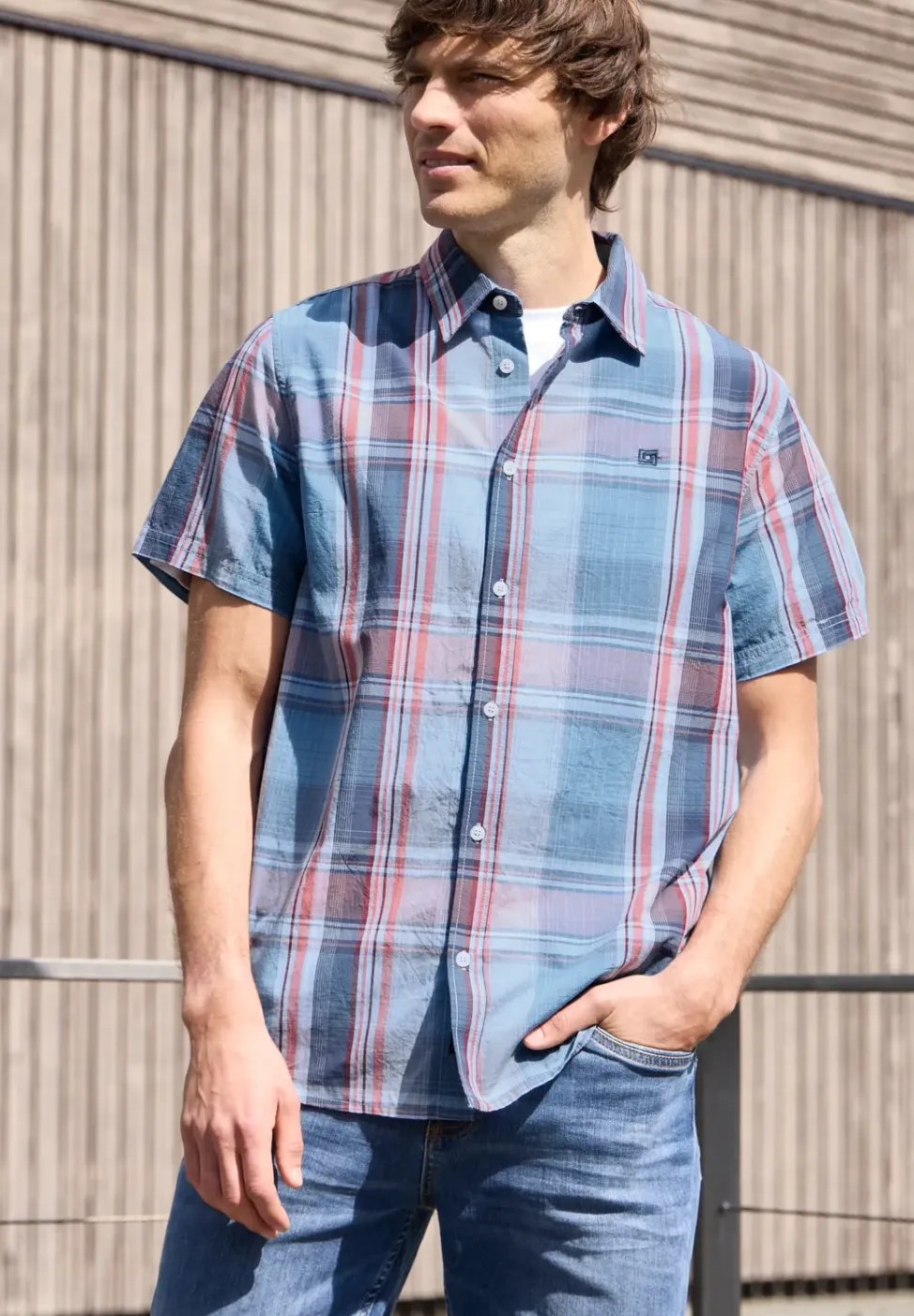 Shirt met korte mouwen en geruit patroon