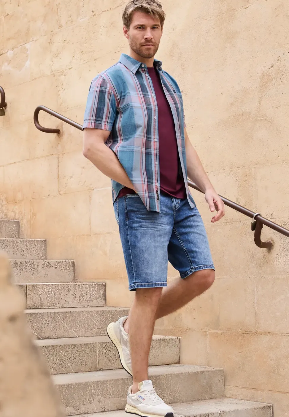 Shirt met korte mouwen en geruit patroon