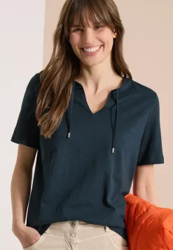 Shirt met korte mouwen en gespleten hals