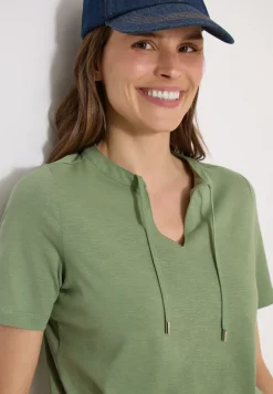 Shirt met korte mouwen en gespleten hals