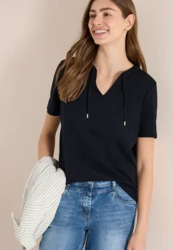Shirt met korte mouwen en gespleten hals