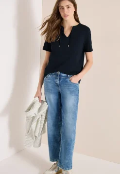 Shirt met korte mouwen en gespleten hals