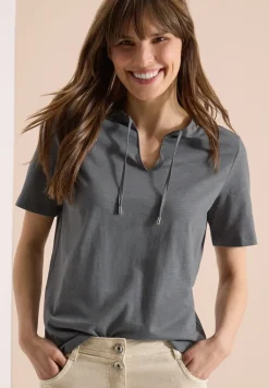 Shirt met korte mouwen en gespleten hals