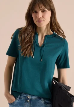 Shirt met korte mouwen en gespleten hals