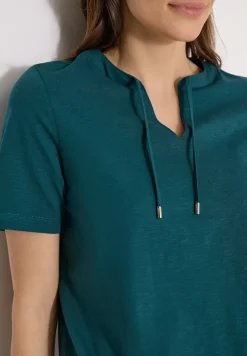 Shirt met korte mouwen en gespleten hals