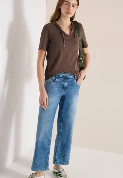 Shirt met korte mouwen en gespleten hals