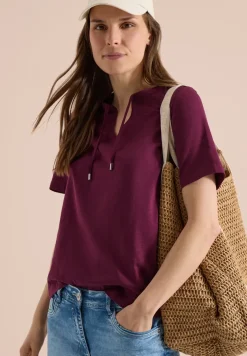 Shirt met korte mouwen en gespleten hals