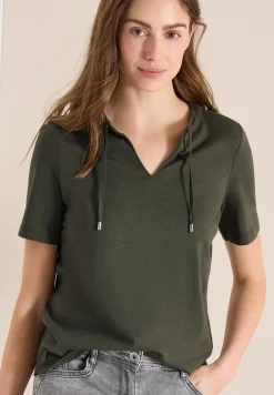 Shirt met korte mouwen en gespleten hals