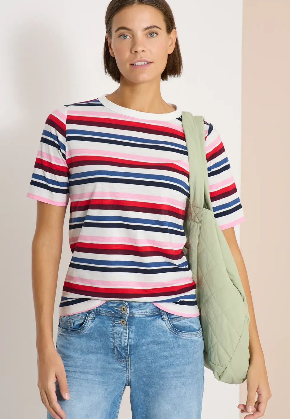 Shirt met korte mouwen en meerkleurige strepen