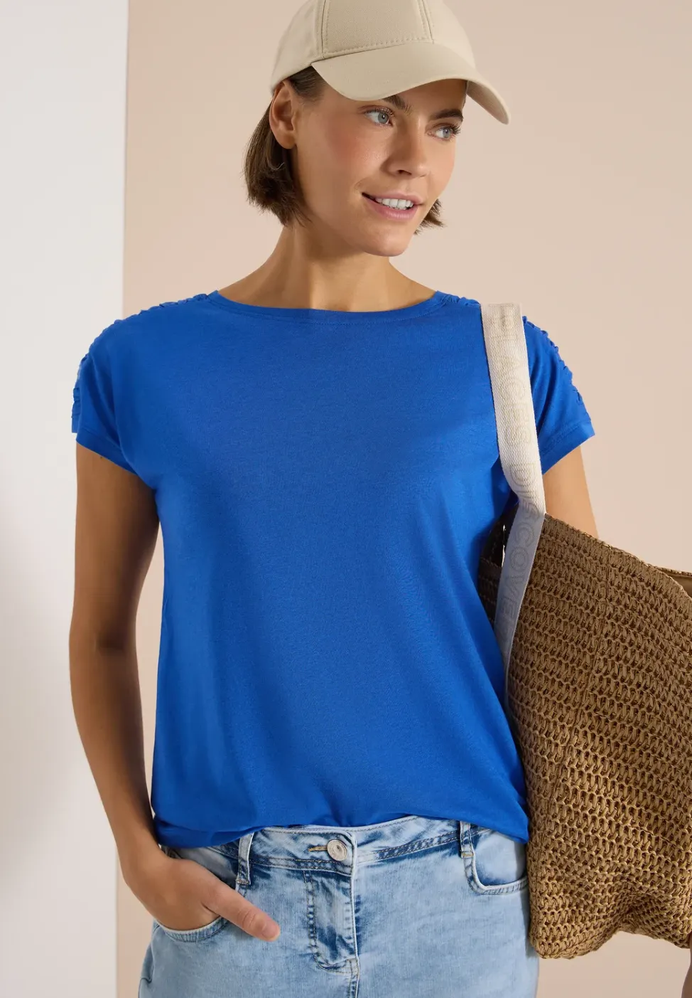 Shirt met korte mouwen en rimpels