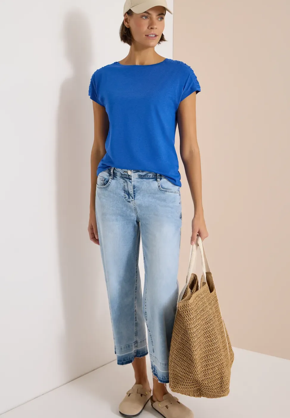 Shirt met korte mouwen en rimpels