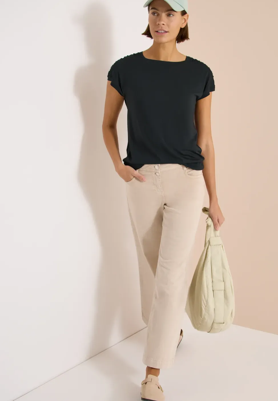 Shirt met korte mouwen en rimpels