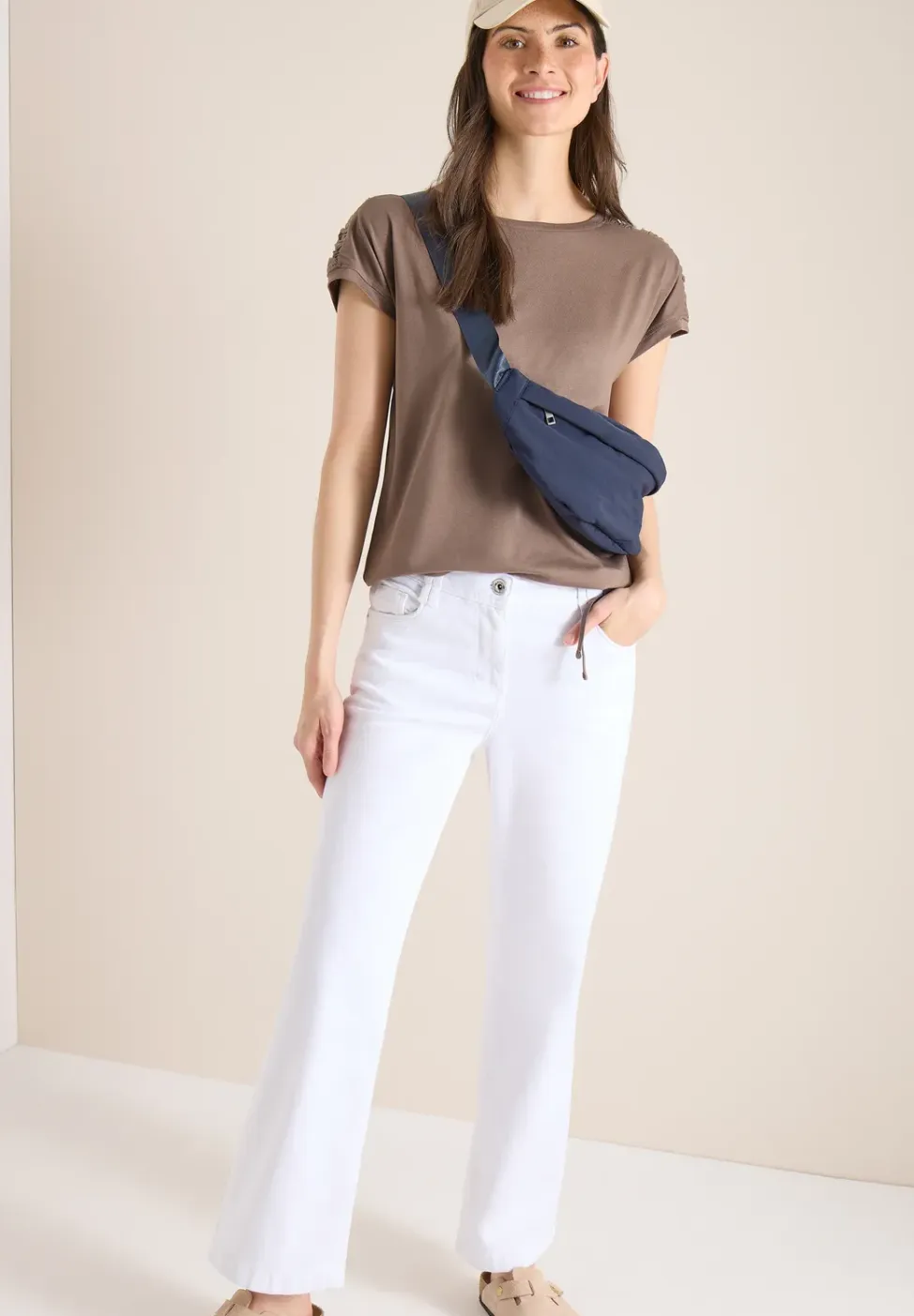 Shirt met korte mouwen en rimpels