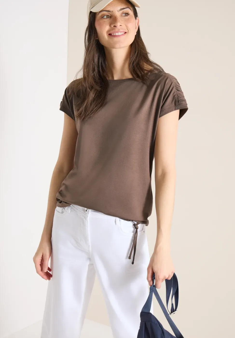Shirt met korte mouwen en rimpels