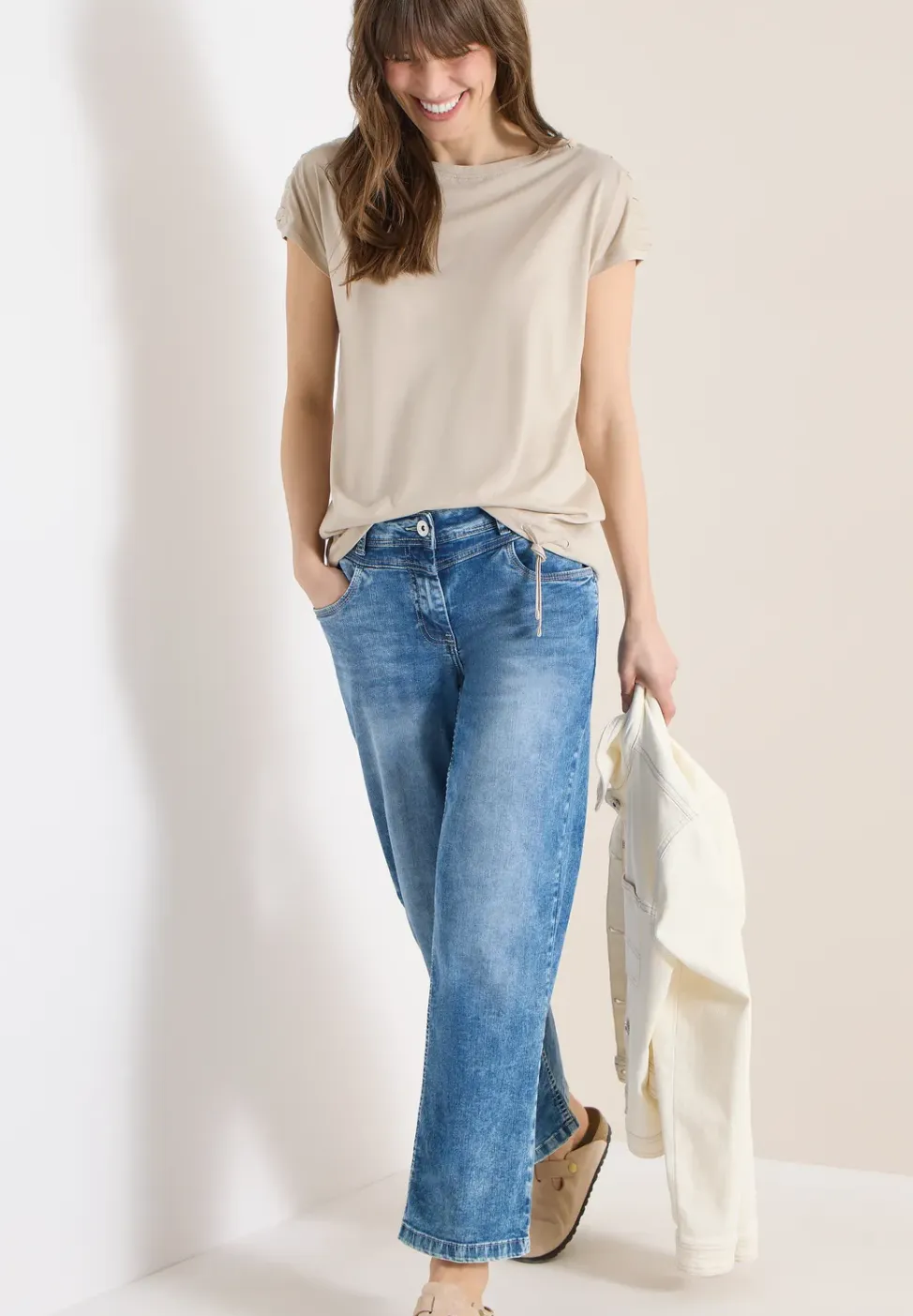 Shirt met korte mouwen en rimpels