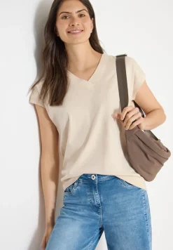 Shirt met korte mouwen en V-hals in effen kleur