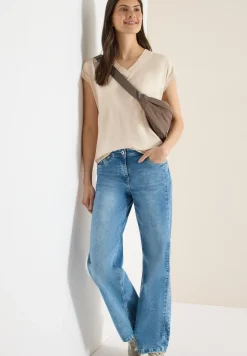 Shirt met korte mouwen en V-hals in effen kleur