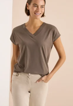 Shirt met korte mouwen en V-hals in effen kleur