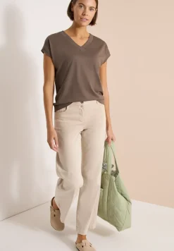 Shirt met korte mouwen en V-hals in effen kleur
