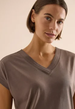 Shirt met korte mouwen en V-hals in effen kleur