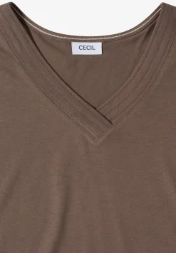 Shirt met korte mouwen en V-hals in effen kleur