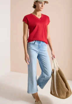 Shirt met korte mouwen en V-hals in effen kleur