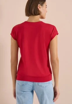 Shirt met korte mouwen en V-hals in effen kleur