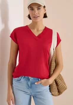 Shirt met korte mouwen en V-hals in effen kleur