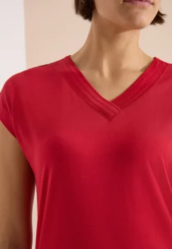Shirt met korte mouwen en V-hals in effen kleur