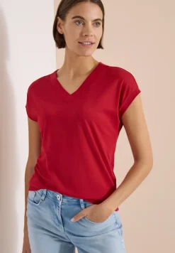 Shirt met korte mouwen en V-hals in effen kleur