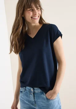 Shirt met korte mouwen en V-hals in effen kleur