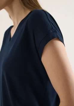 Shirt met korte mouwen en V-hals in effen kleur