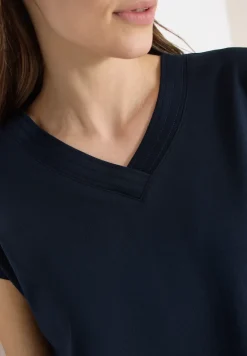 Shirt met korte mouwen en V-hals in effen kleur