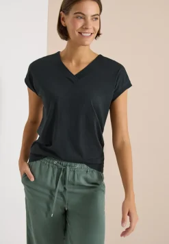 Shirt met korte mouwen en V-hals in effen kleur