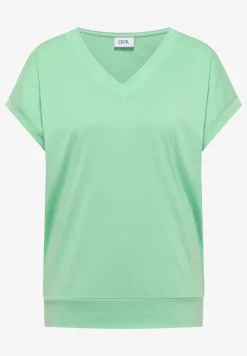 Shirt met korte mouwen en V-hals in effen kleur