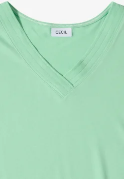Shirt met korte mouwen en V-hals in effen kleur
