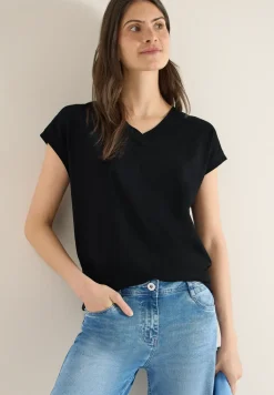 Shirt met korte mouwen en V-hals in effen kleur