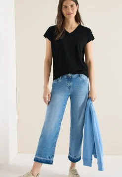 Shirt met korte mouwen en V-hals in effen kleur