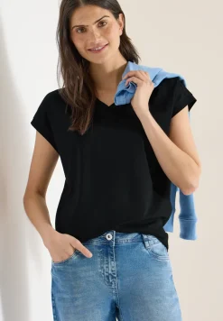 Shirt met korte mouwen en V-hals in effen kleur