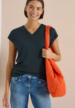 Shirt met korte mouwen en V-hals in effen kleur