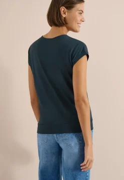 Shirt met korte mouwen en V-hals in effen kleur