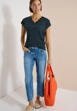 Shirt met korte mouwen en V-hals in effen kleur