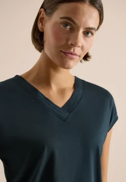Shirt met korte mouwen en V-hals in effen kleur