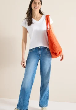 Shirt met korte mouwen en V-hals in effen kleur