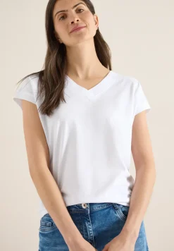 Shirt met korte mouwen en V-hals in effen kleur