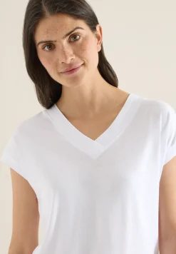 Shirt met korte mouwen en V-hals in effen kleur
