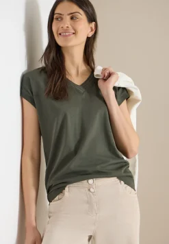 Shirt met korte mouwen en V-hals in effen kleur